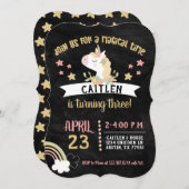 Gold Glitter Unicorn Birthday Party Chalkboard Kaart (Voorkant / Achterkant)
