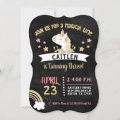 Gold Glitter Unicorn Birthday Party Chalkboard Kaart (Voorkant)