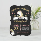 Gold Glitter Unicorn Birthday Party Chalkboard Kaart (Staand voorkant)