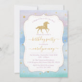 Gold Glitter Unicorn Birthday Party Kaart (Voorkant)