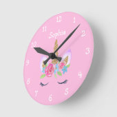 Gold Glitter Unicorn Cute Persoonlijke meisjesnaam Ronde Klok (Hoek)