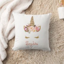 Gold Glitter Unicorn Face Kind naam Sierkussen