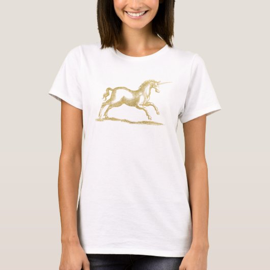 Gold Glitter Unicorn Fantasy T-shirt (Voorkant)