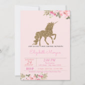 Gold Glitter Unicorn Floral Baby shower Kaart (Voorkant)