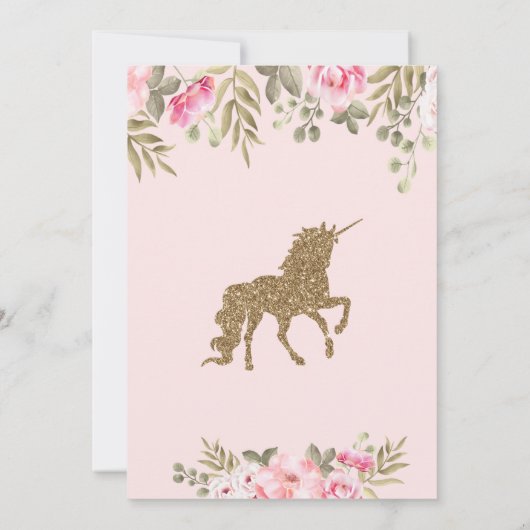 Gold Glitter Unicorn Floral Baby shower Kaart (Achterkant)