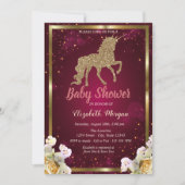 Gold Glitter Unicorn Floral Burgundy Baby shower Kaart (Voorkant)