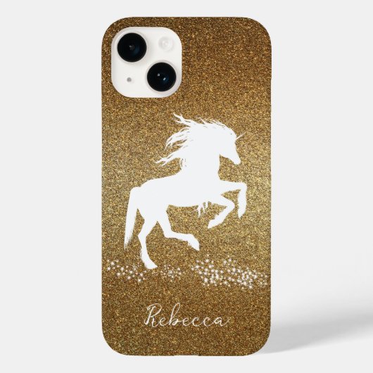 Gold Glitter Unicorn Hoesje-Mate iPhone Case (Achterkant)