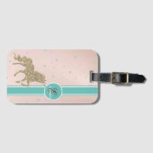 Gold Glitter Unicorn, kleurrijke sterren Monogram Bagagelabel (Voorkant (horizontaal))