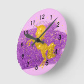 Gold Glitter Unicorn op Roze Ronde Klok (Hoek)