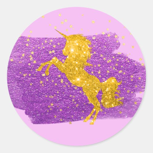 Gold Glitter Unicorn op Roze Ronde Sticker (Voorkant)