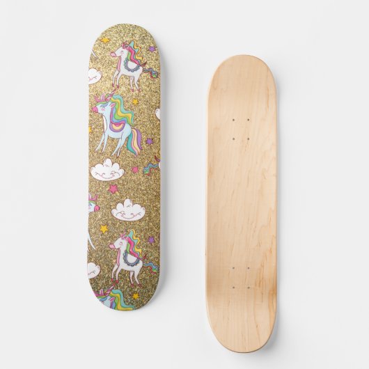 Gold glitter unicorn patroon persoonlijk skateboard (Voorkant)