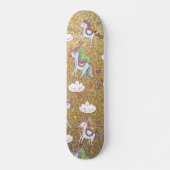 Gold glitter unicorn patroon persoonlijk skateboard (Voorkant)