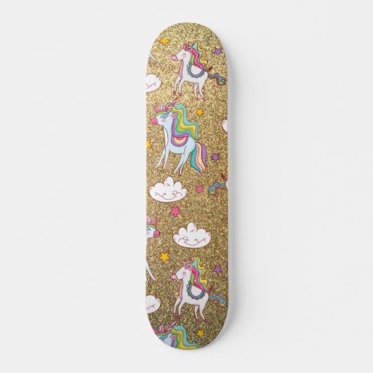 Gold glitter unicorn patroon persoonlijk skateboard (Voorkant)