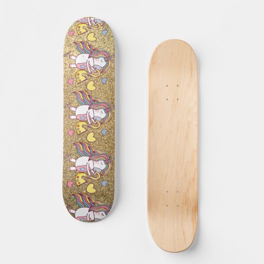 Gold glitter unicorn patroon persoonlijk skateboard (Voorkant)