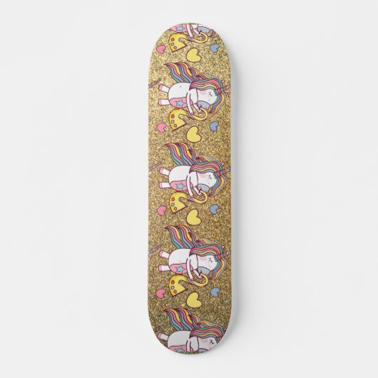 Gold glitter unicorn patroon persoonlijk skateboard (Voorkant)