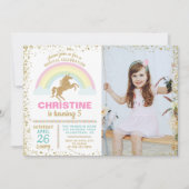 Gold Glitter Unicorn Rainbow Birthday Foto Kaart (Voorkant)