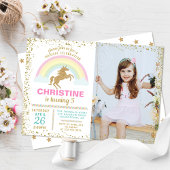 Gold Glitter Unicorn Rainbow Birthday Foto Kaart