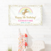 Gold Glitter Unicorn Rainbow Birthday Party Banner (Insitu)