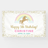 Gold Glitter Unicorn Rainbow Birthday Party Banner (Horizontaal)