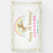 Gold Glitter Unicorn Rainbow Birthday Party Banner (Verticaal)