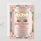 Gold Glitter Unicorn Rozen Crown Baby shower invul Kaart (Voorkant)