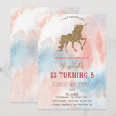 Gold Glitter Unicorn, Waterverf Kaart (Voorkant / Achterkant)