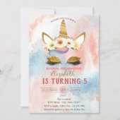 Gold Glitter Unicorn, Waterverf Splash Birthday Kaart (Voorkant)