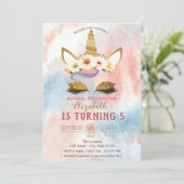 Gold Glitter Unicorn, Waterverf Splash Birthday Kaart (Staand voorkant)