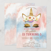 Gold Glitter Unicorn, Waterverf Splash Birthday Kaart (Voorkant / Achterkant)