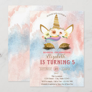 Gold Glitter Unicorn, Waterverf Splash Birthday Kaart