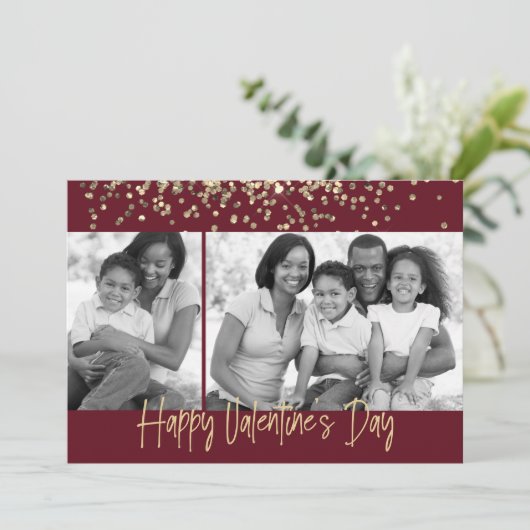 Gold Glitter Valentijnsdag zwart-wit Feestdagenkaart (Staand voorkant)