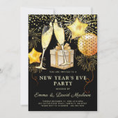 Gold Glitter van het nieuwjaarsfeest op zwart Kaart (Voorkant)