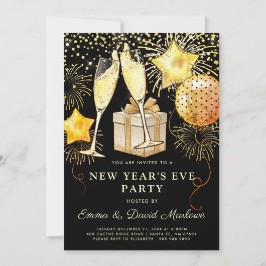 Gold Glitter van het nieuwjaarsfeest op zwart Kaart (Voorkant)