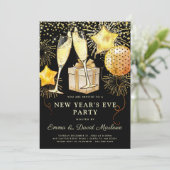 Gold Glitter van het nieuwjaarsfeest op zwart Kaart (Staand voorkant)