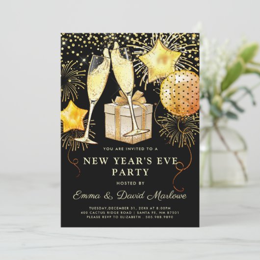 Gold Glitter van het nieuwjaarsfeest op zwart Kaart (Staand voorkant)