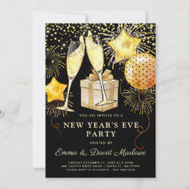 Gold Glitter van het nieuwjaarsfeest op zwart Kaart