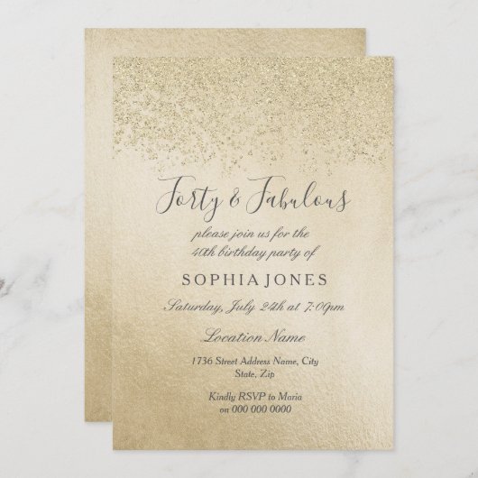 Gold Glitter Veertig en geweldige 40e verjaardag Kaart (Voorkant / Achterkant)
