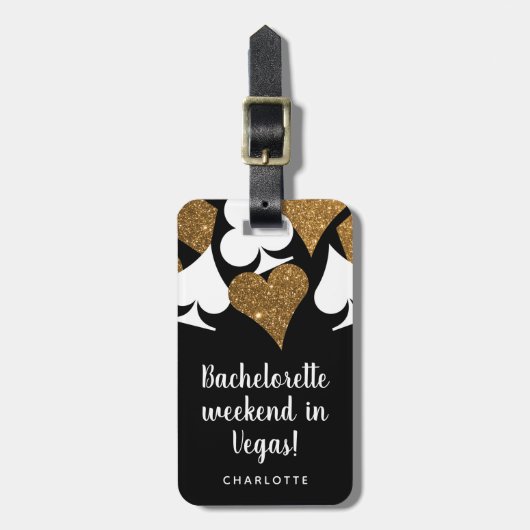 Gold Glitter Vegas Bachelorette Party Bagagelabel (Voorkant verticaal)