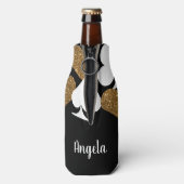 Gold Glitter Vegas Bride Custom Bottle Cooler (Fles Achterkant)