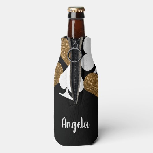 Gold Glitter Vegas Bride Custom Bottle Cooler (Fles Achterkant)