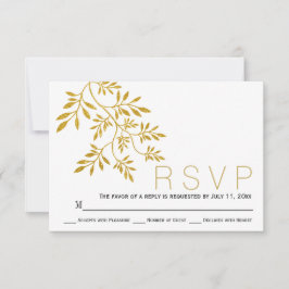 Gold glitter verlaat tak moderne bruiloft RSVP Kaartje
