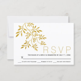 Gold glitter verlaat tak moderne bruiloft RSVP Kaartje