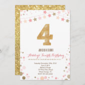 Gold Glitter Vierde verjaardag Uitnodiging (Voorkant / Achterkant)