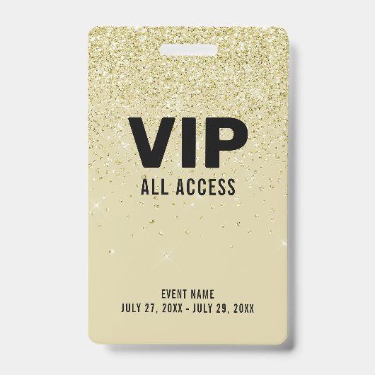 Gold Glitter VIP All Access Pass Event ID Badge (Voorkant)