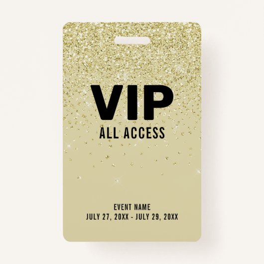 Gold Glitter VIP All Access Pass Event ID Badge (Voorkant)