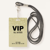 Gold Glitter VIP All Access Pass Event ID Badge (Voorkant met draagriem)