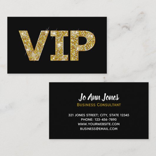 Gold Glitter VIP Business Consultant Visitekaartje (Voorkant / Achterkant)