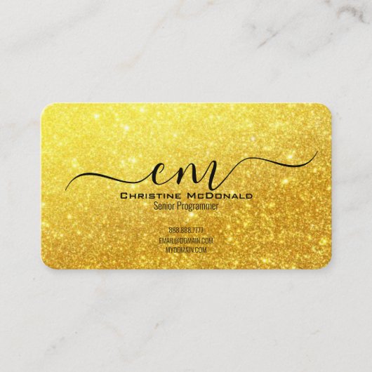 Gold Glitter Visitekaartjes – Elegant Script (Voorkant)