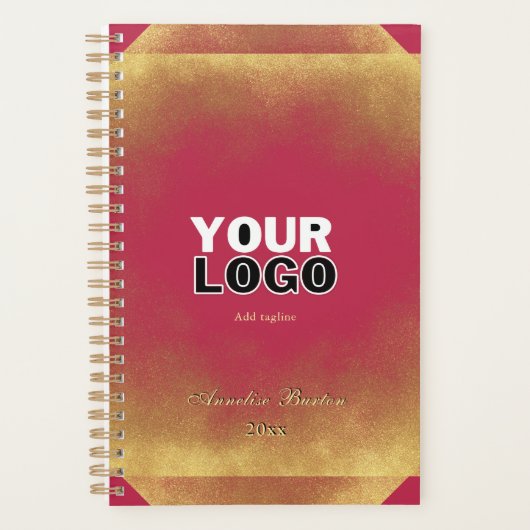 Gold Glitter Viva Magenta Aangepaste Logo Slogan N Planner (Voorkant)