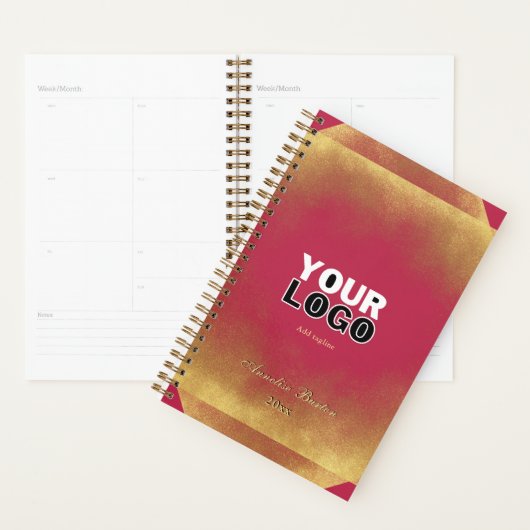 Gold Glitter Viva Magenta Aangepaste Logo Slogan N Planner (Display)